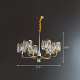 Lámpara de araña dorada vintage con suspensión de prisma de cristal: luminaria posmodernista